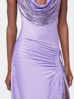 LAVENDER LONG DRESS IN MESH AND JERSEY | Rabanne New