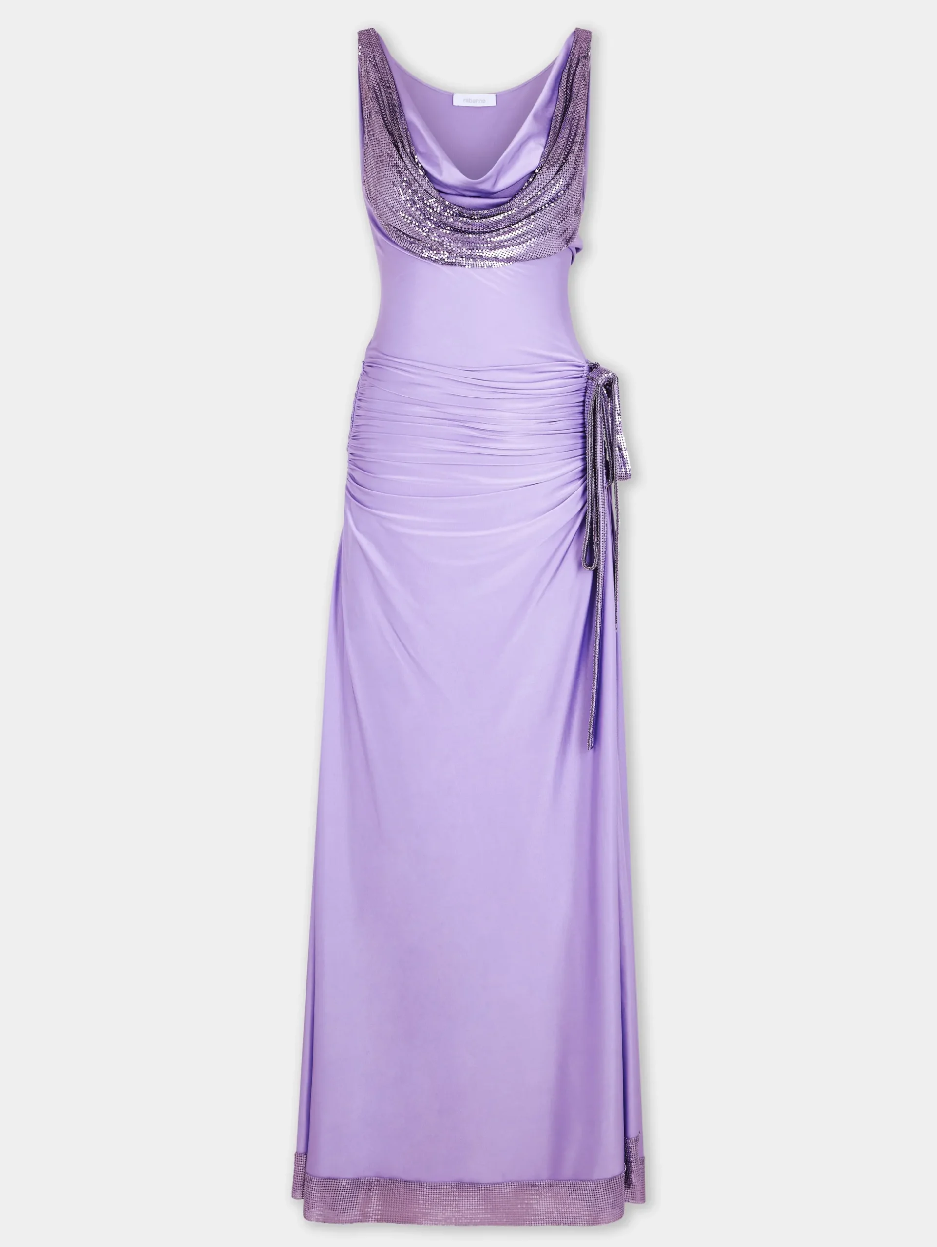 LAVENDER LONG DRESS IN MESH AND JERSEY | Rabanne New