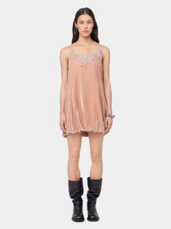 LIGHT PINK SHORT DRESS IN VELVET | Rabanne Outlet