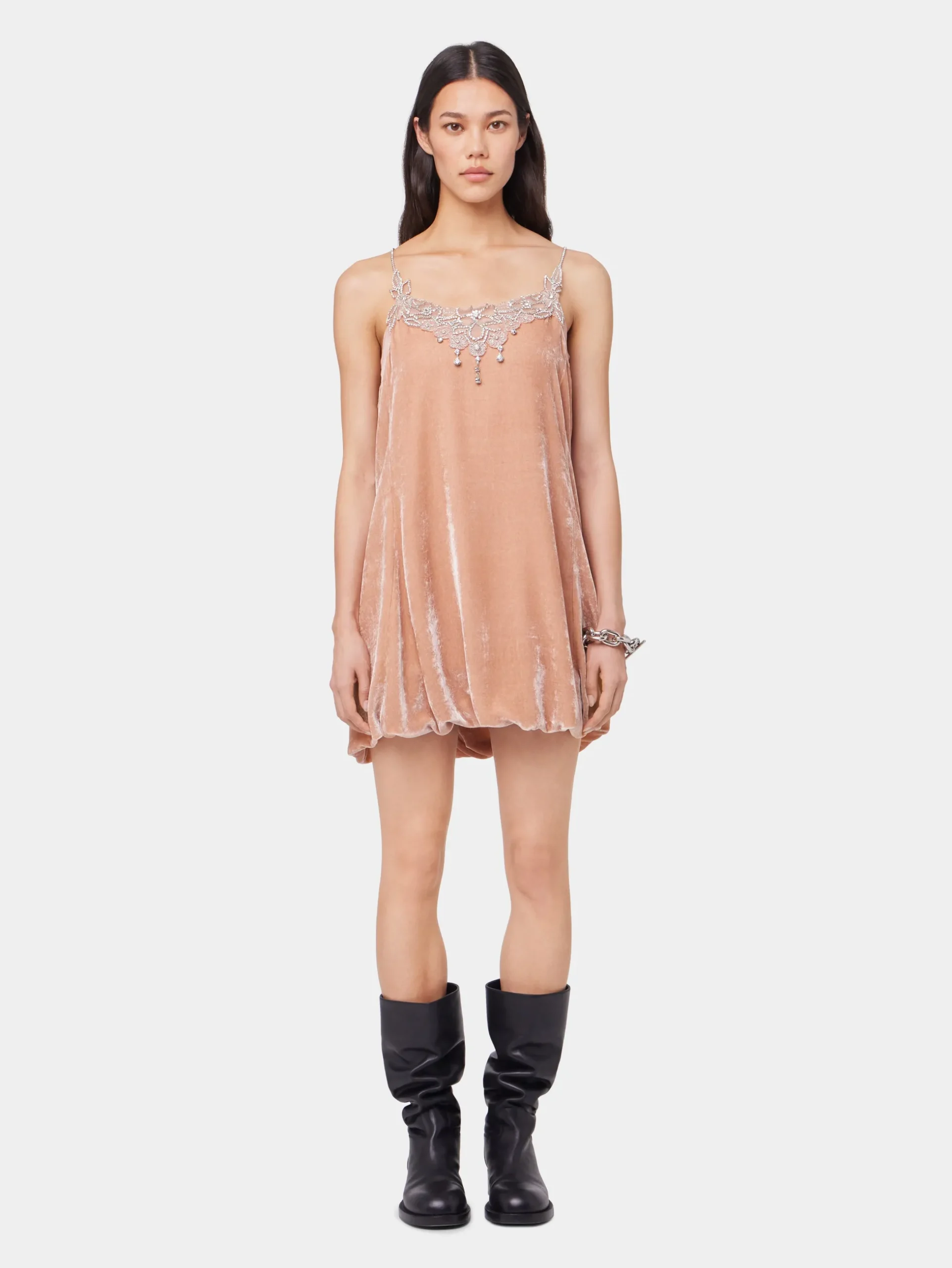 LIGHT PINK SHORT DRESS IN VELVET | Rabanne Outlet