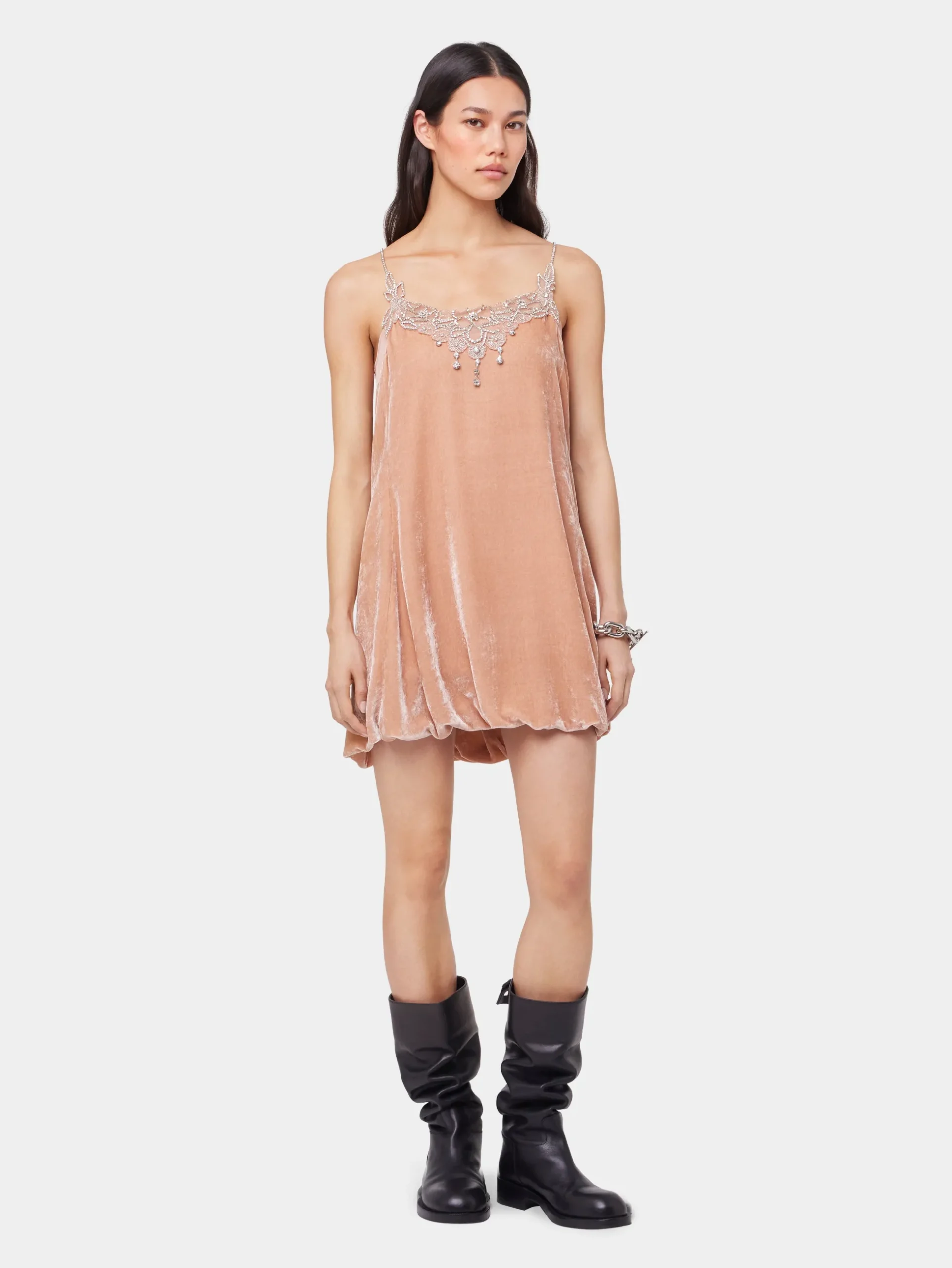LIGHT PINK SHORT DRESS IN VELVET | Rabanne Outlet