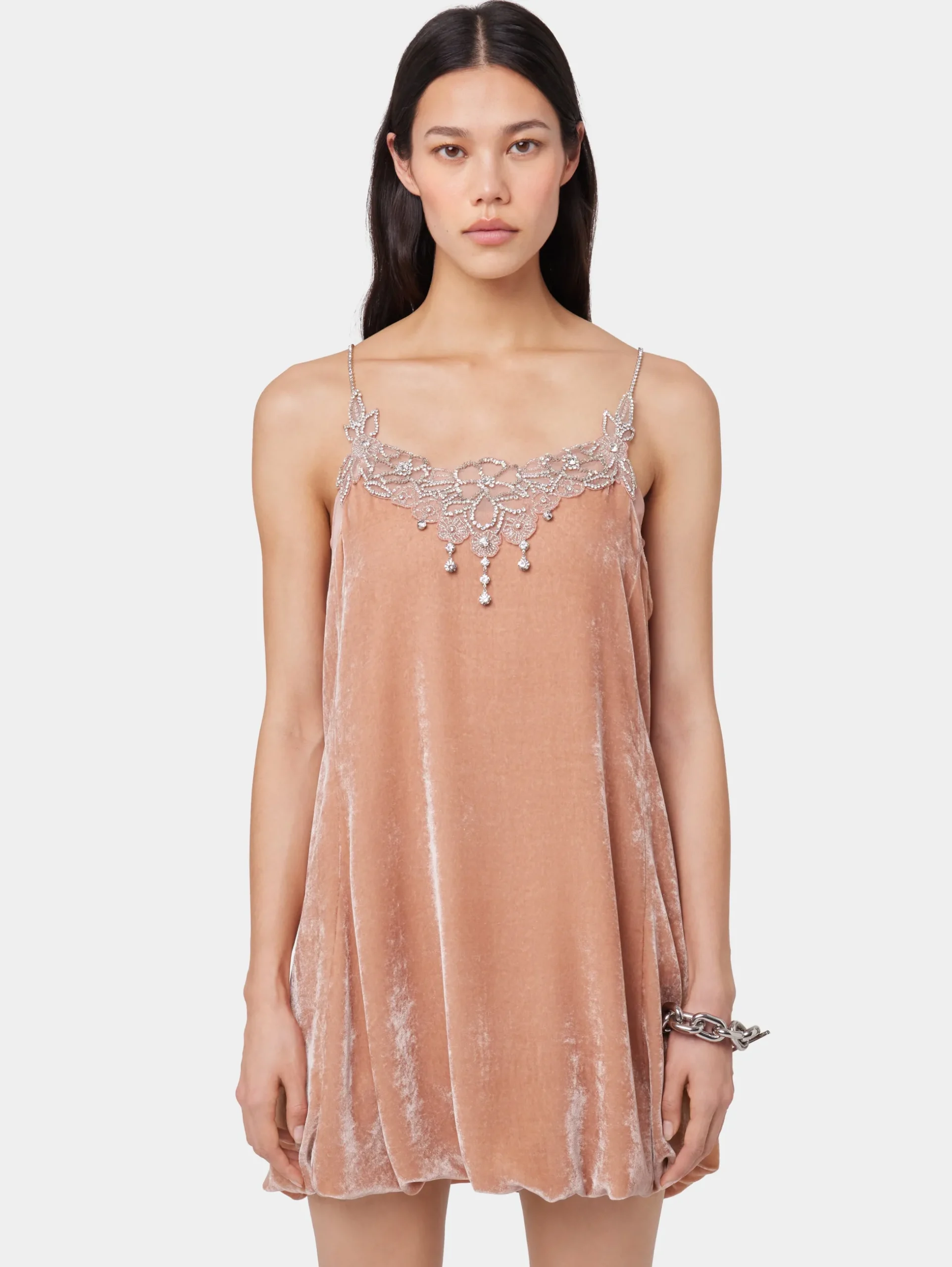 LIGHT PINK SHORT DRESS IN VELVET | Rabanne Outlet