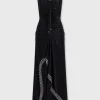 Long black dress with embroidered metallic eyelets | Rabanne Discount