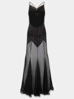 Long Black Dress with Embellishments | Rabanne Fashion