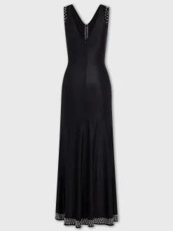 Long black dress with embroidered metallic eyelets | Rabanne Discount