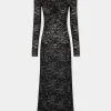 Long Black lace dress with bardot collar | Rabanne Store