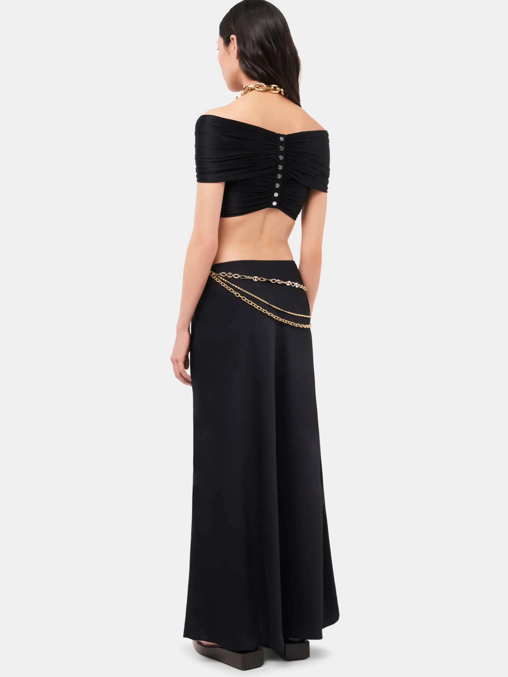 Long black skirt embellished with "eight" signature chain | Rabanne Sale