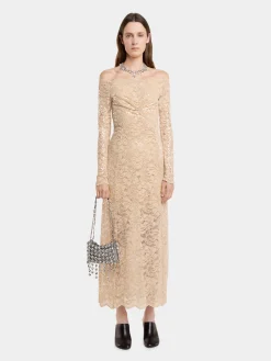 LONG DRESS IN SEQUIN-EMBROIDERED LACE | Rabanne Store