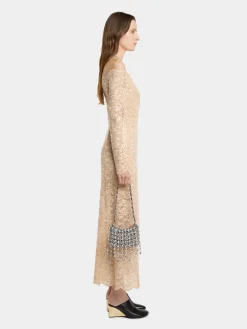 LONG DRESS IN SEQUIN-EMBROIDERED LACE | Rabanne Store