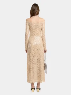 LONG DRESS IN SEQUIN-EMBROIDERED LACE | Rabanne Store