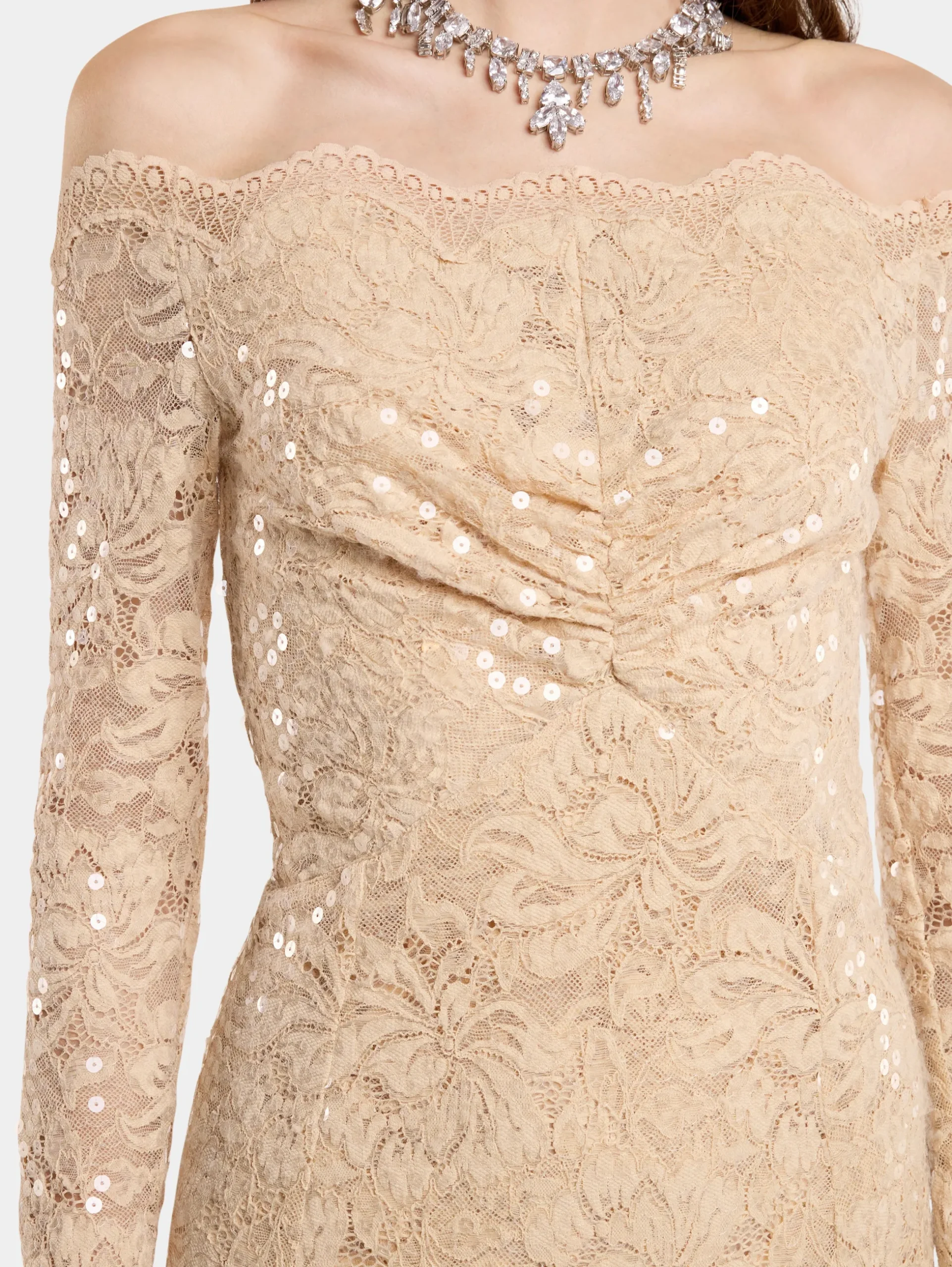 LONG DRESS IN SEQUIN-EMBROIDERED LACE | Rabanne Store