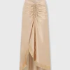 Long raffia colored skirt with embroidered metallic eyelets | Rabanne Sale