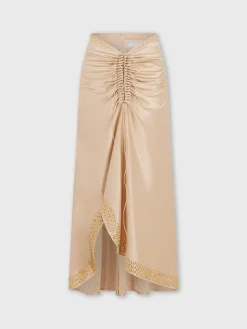 Long raffia colored skirt with embroidered metallic eyelets | Rabanne Sale