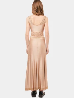 Long raffia colored skirt with embroidered metallic eyelets | Rabanne Sale