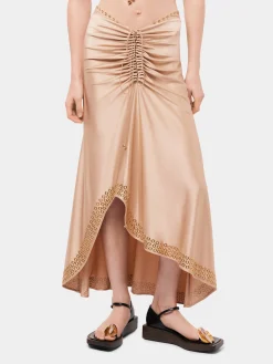 Long raffia colored skirt with embroidered metallic eyelets | Rabanne Sale
