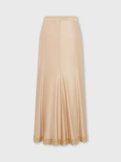 Long raffia colored skirt with embroidered metallic eyelets | Rabanne Sale