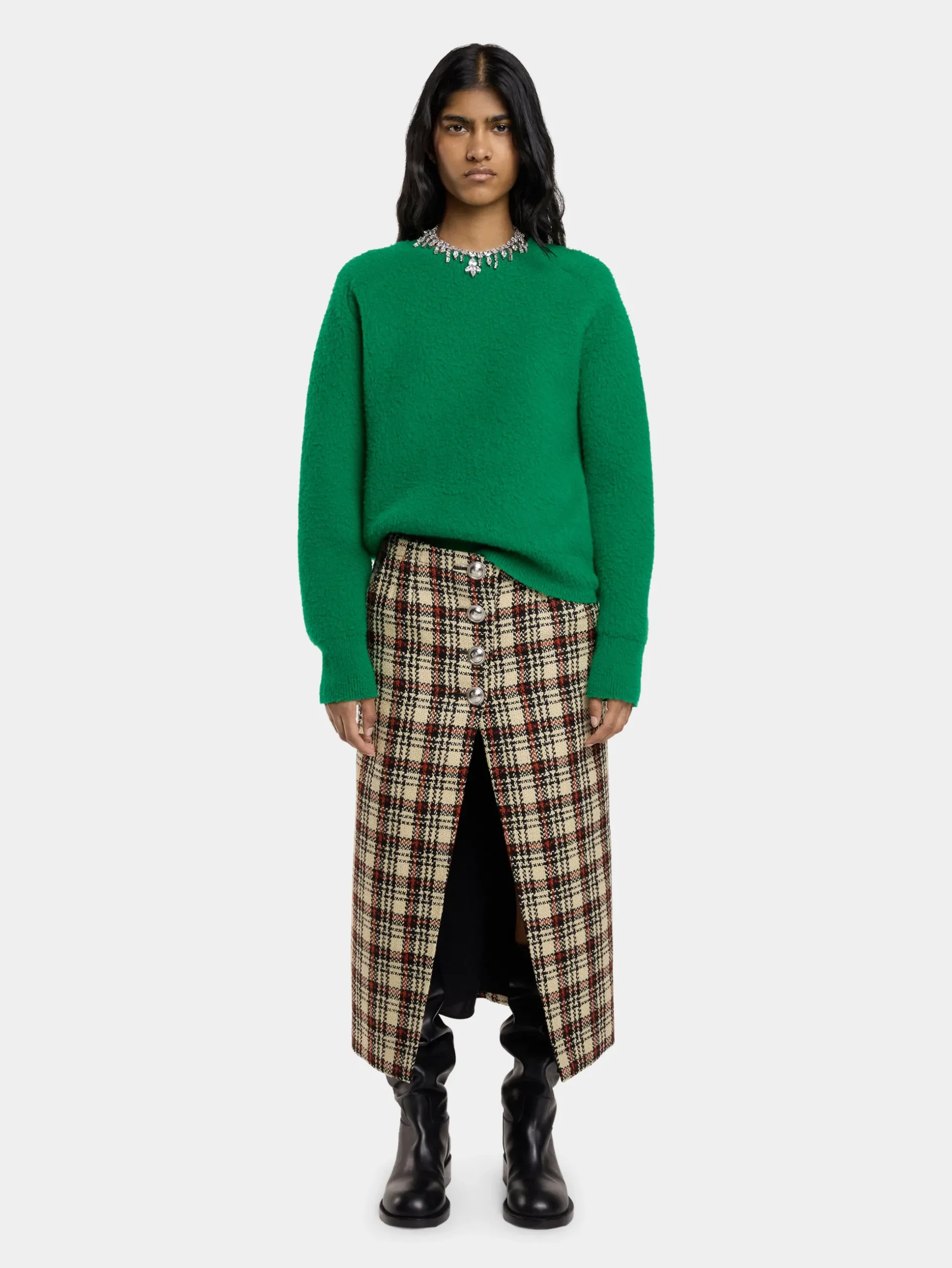 LONG SKIRT IN WOOL TARTAN | Rabanne Store