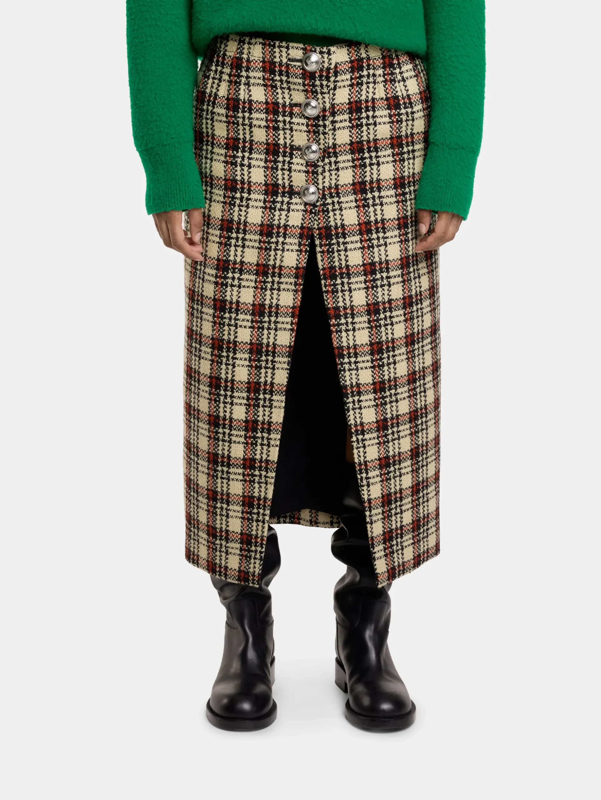 LONG SKIRT IN WOOL TARTAN | Rabanne Store
