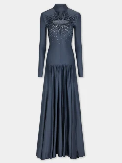 LONG SLATE EMBROIDERED DRESS IN JERSEY | Rabanne Discount