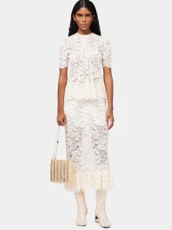 Maxi stretch lace ivory skirt | Rabanne Hot