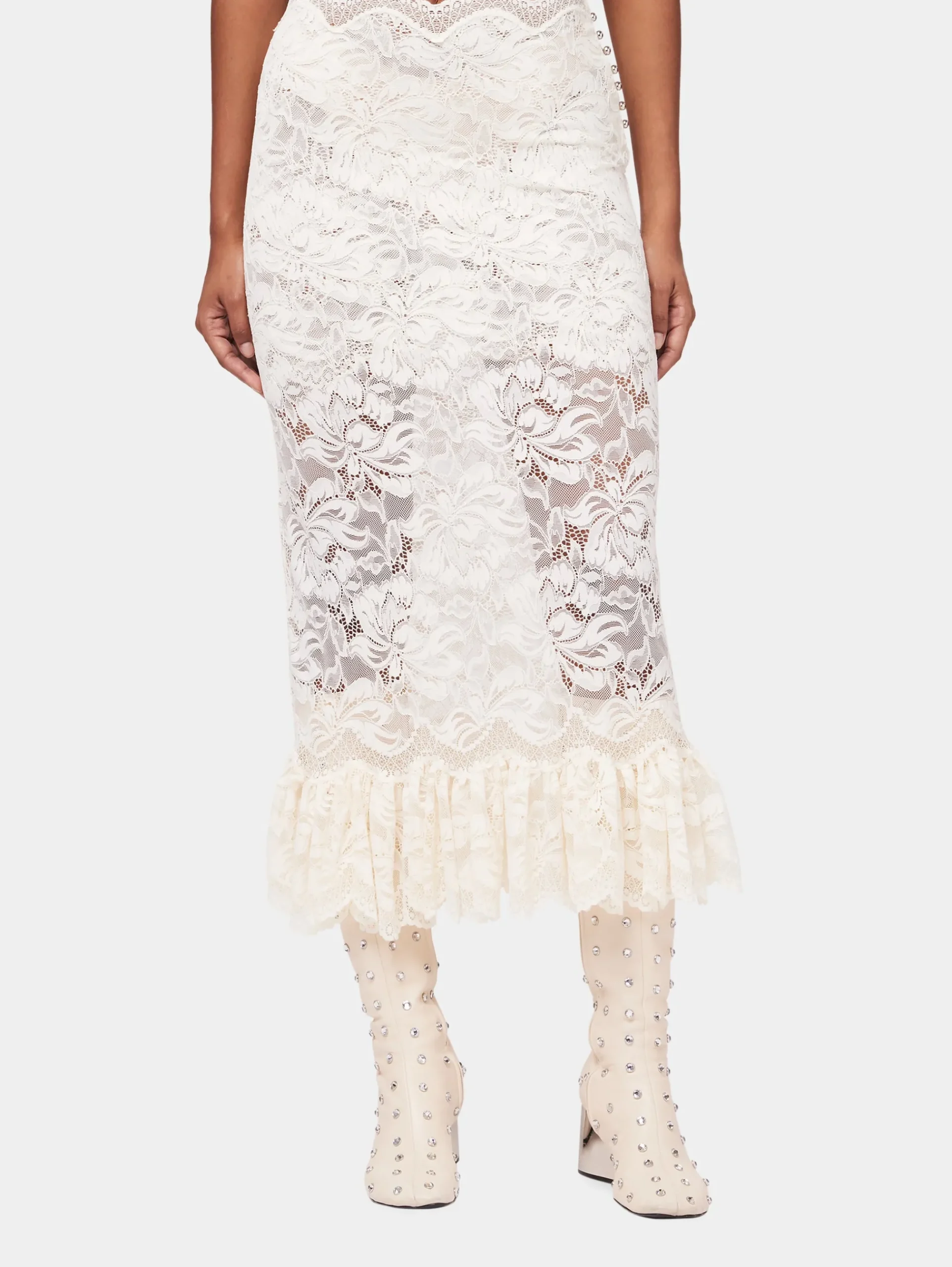 Maxi stretch lace ivory skirt | Rabanne Hot