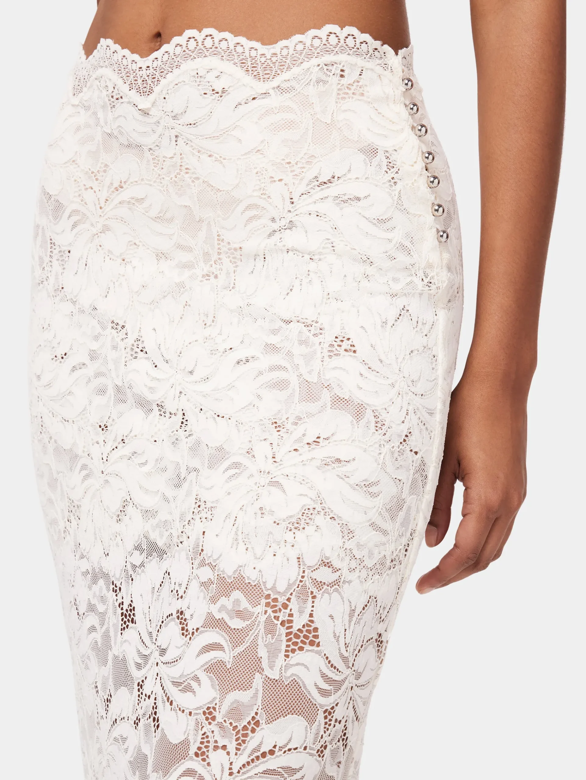 Maxi stretch lace ivory skirt | Rabanne Hot