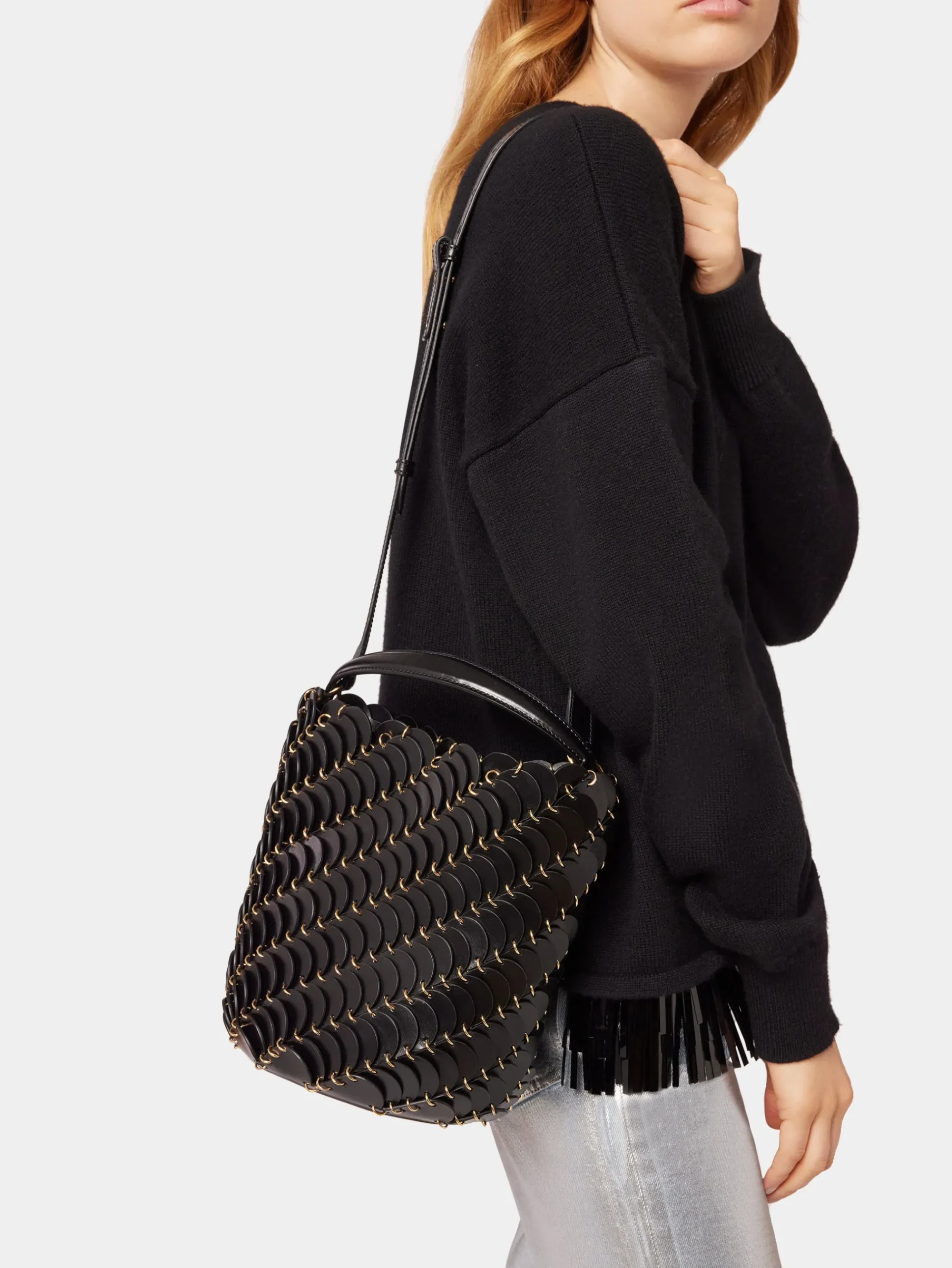 Medium Black bucket Paco bag in leather | Rabanne Discount