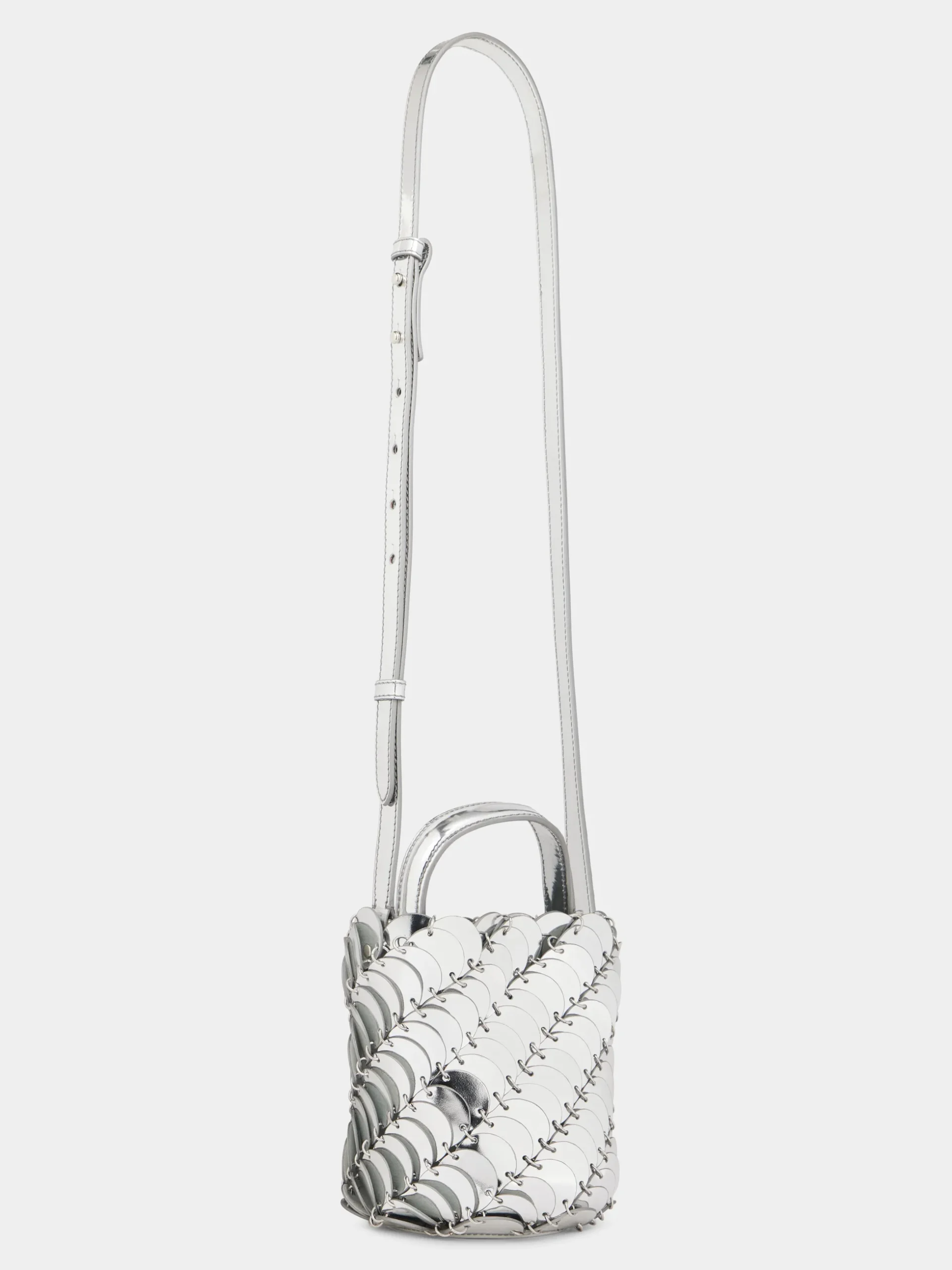 Medium silver BUCKET PACO BAG IN LEATHER | Rabanne Clearance