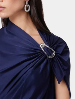 NAVY ASYMMETRICAL LONG DRESS IN JERSEY | Rabanne Best Sale