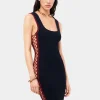 Navy eponge dress with crochet details | Rabanne New