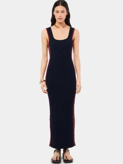 Navy eponge dress with crochet details | Rabanne New