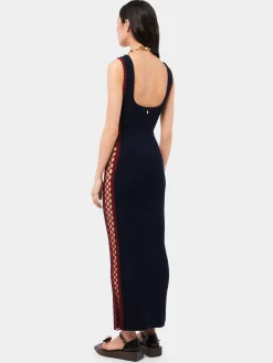Navy eponge dress with crochet details | Rabanne New