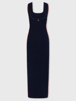 Navy eponge dress with crochet details | Rabanne New