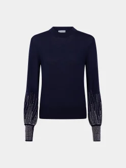 Navy stud-cuffs wool jumper | Rabanne Outlet
