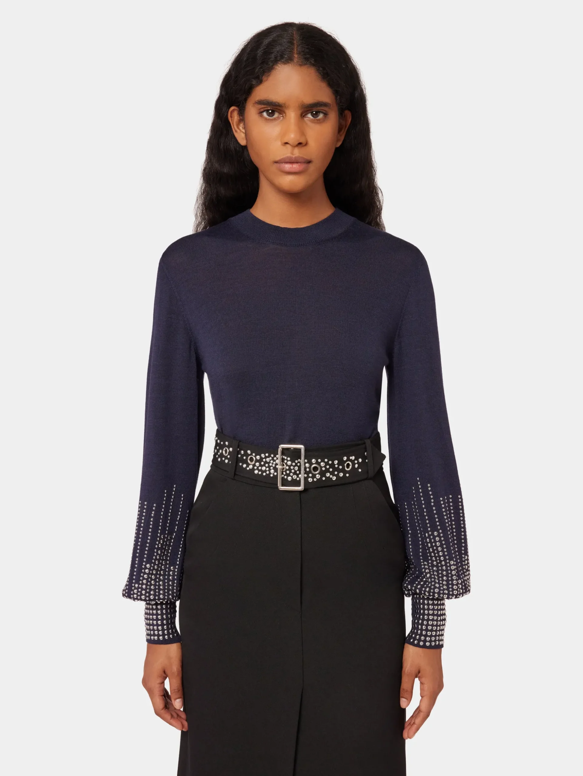 Navy stud-cuffs wool jumper | Rabanne Outlet