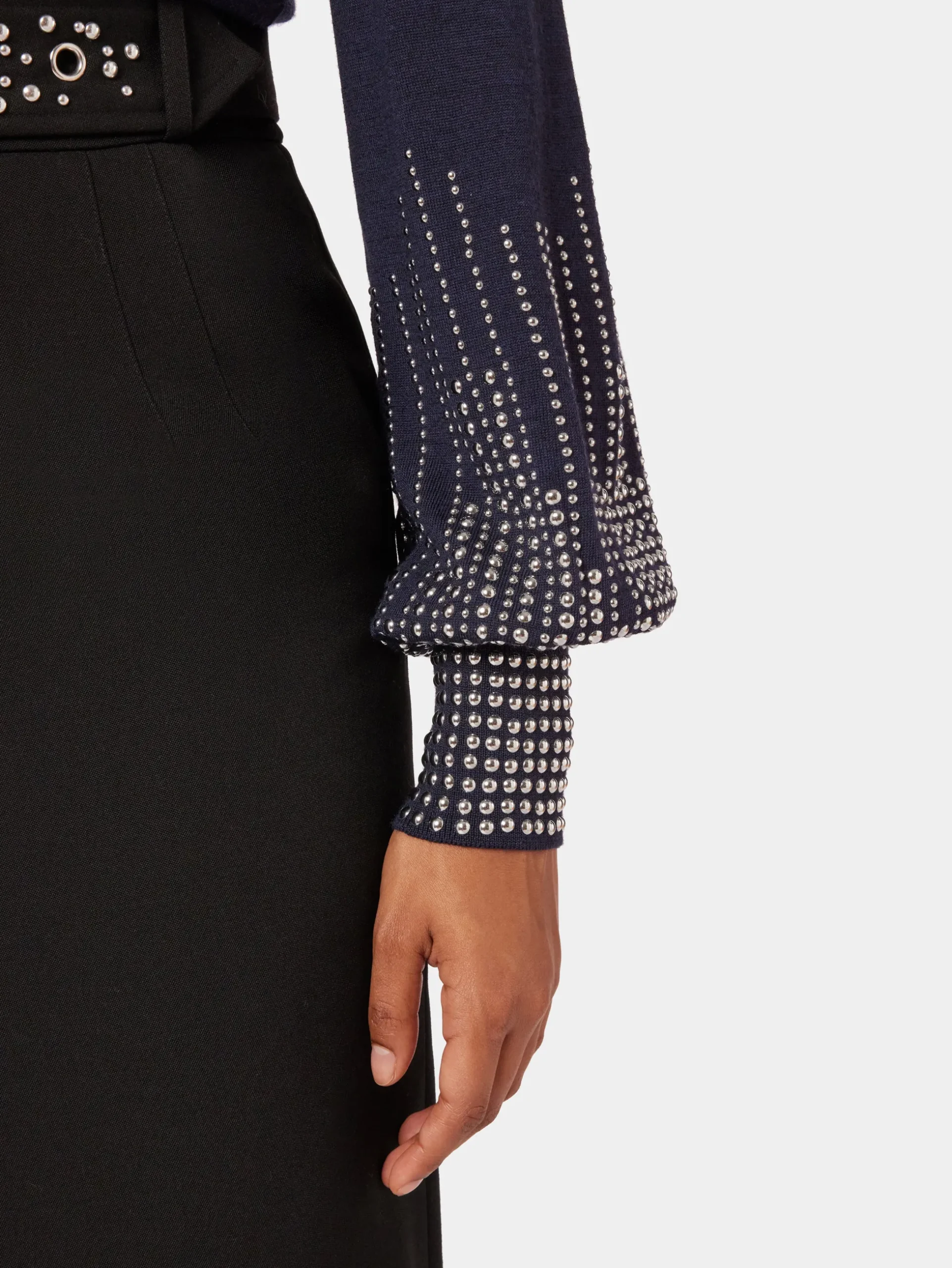 Navy stud-cuffs wool jumper | Rabanne Outlet