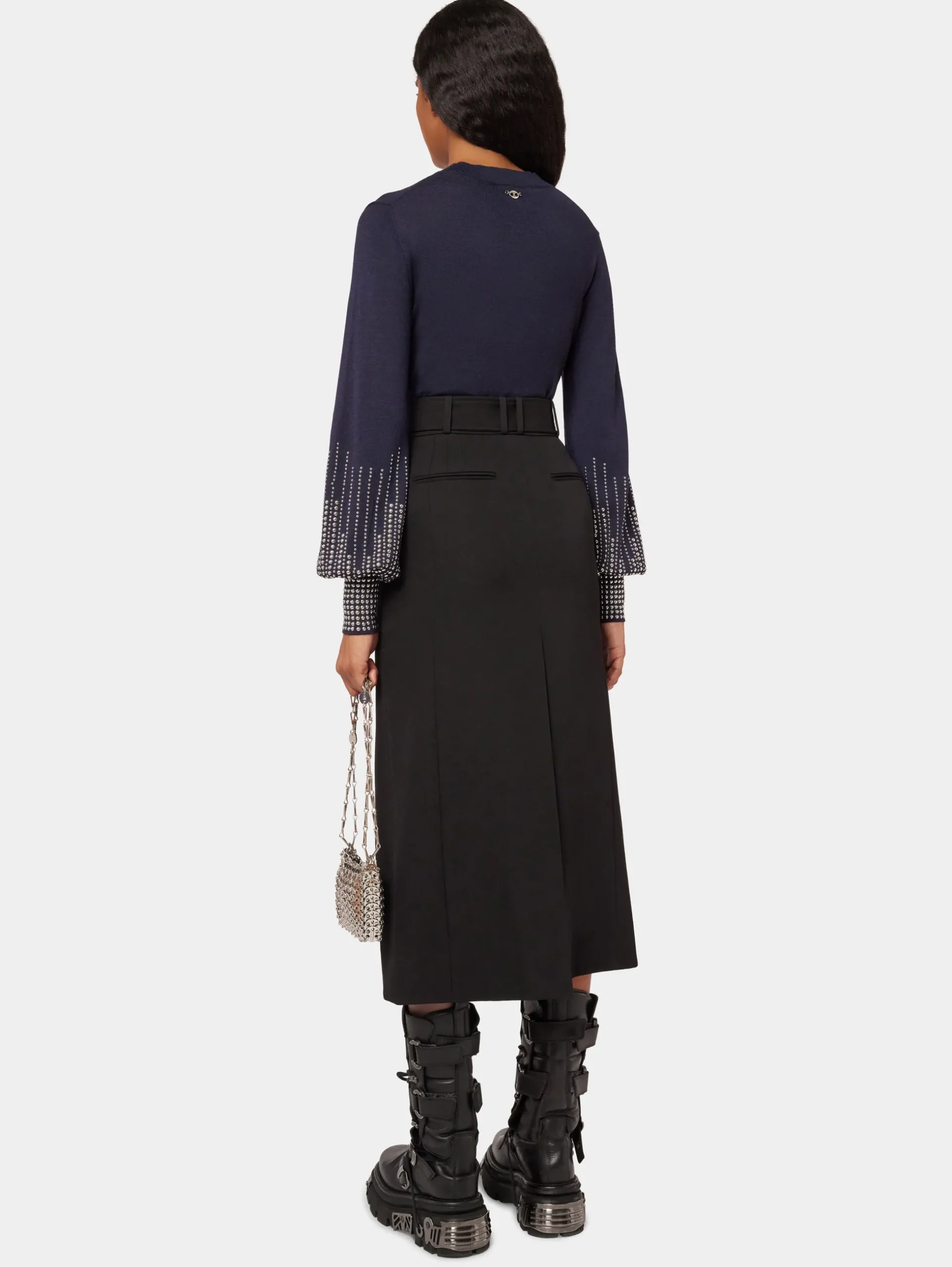 Navy stud-cuffs wool jumper | Rabanne Outlet