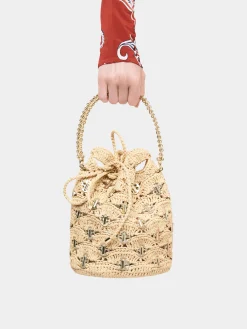 New Raphia wave bucket bag with signature 1969 discs | Rabanne Sale