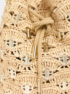 New Raphia wave bucket bag with signature 1969 discs | Rabanne Sale