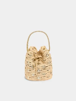 New Raphia wave bucket bag with signature 1969 discs | Rabanne Sale