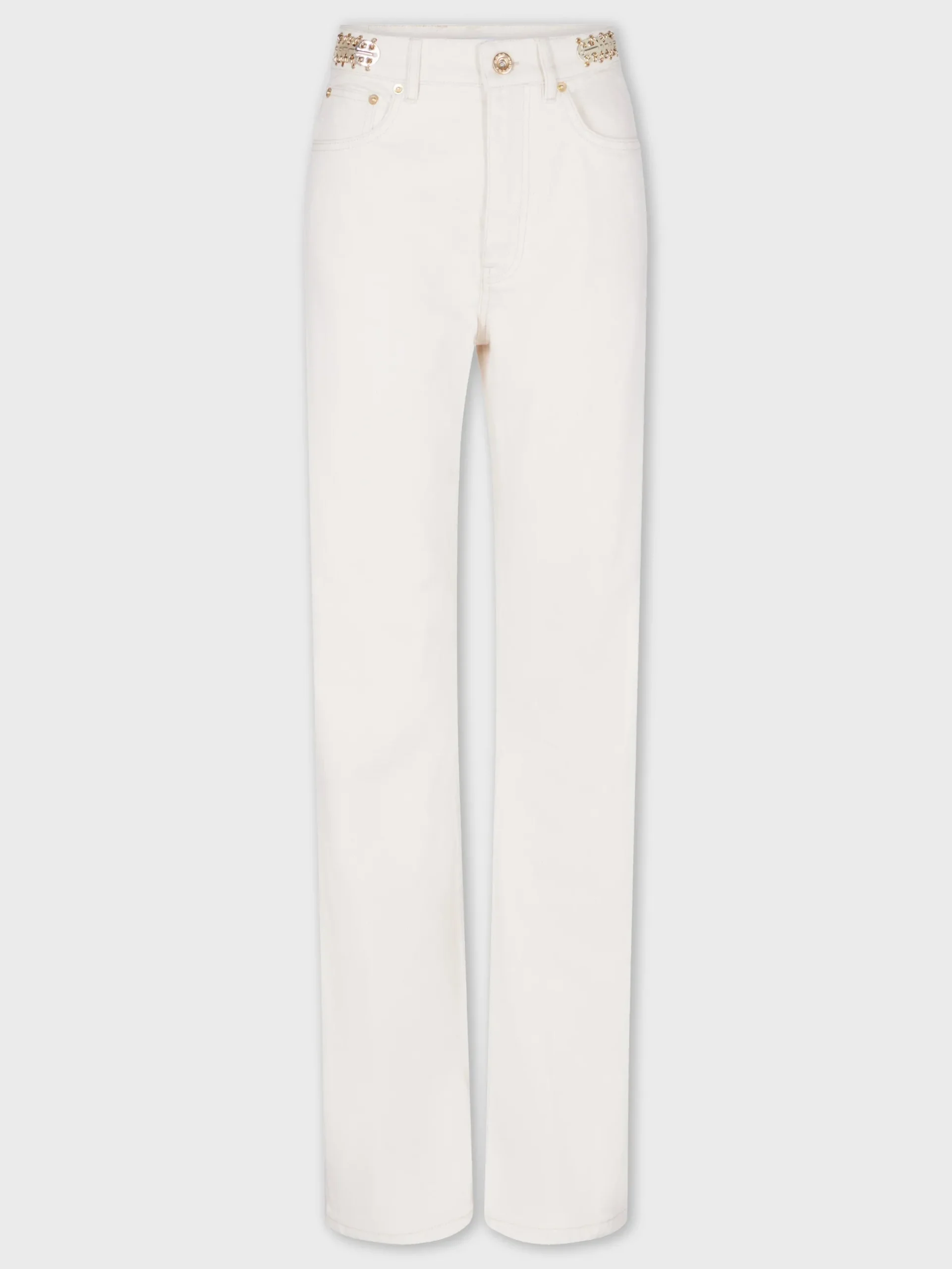 OFF WHITE DENIM FLARE JEANS WITH ASSEMBLY 1969 DISCS | Rabanne Store