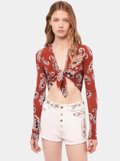 Paisley crop top with long sleeves | Rabanne Outlet