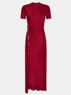 RED LONG DRAPED DRESS IN JERSEY | Rabanne Outlet