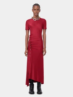RED LONG DRAPED DRESS IN JERSEY | Rabanne Outlet