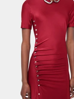 RED LONG DRAPED DRESS IN JERSEY | Rabanne Outlet