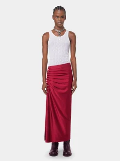 RED LONG DRAPED SKIRT IN JERSEY | Rabanne Cheap