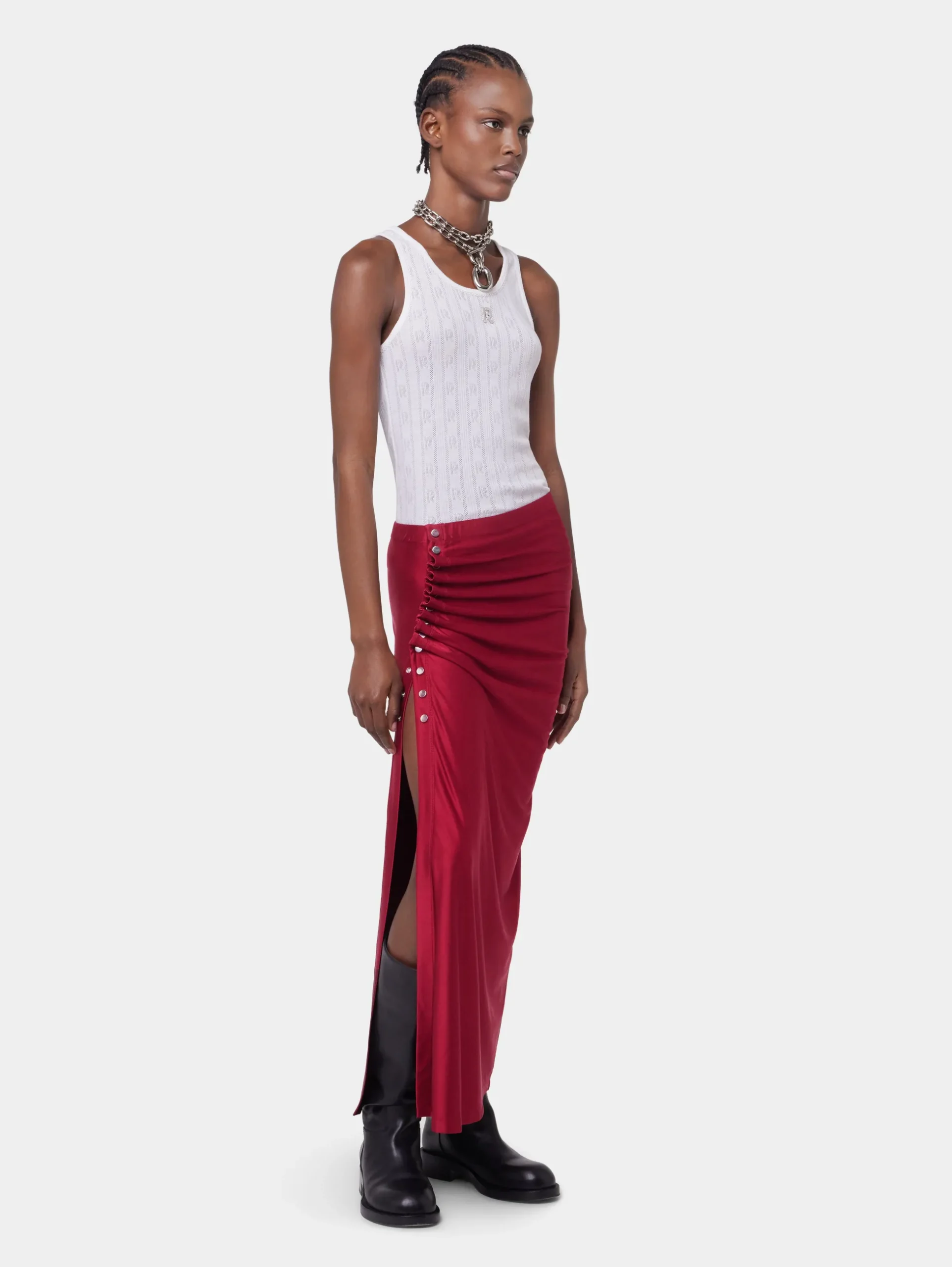 RED LONG DRAPED SKIRT IN JERSEY | Rabanne Cheap