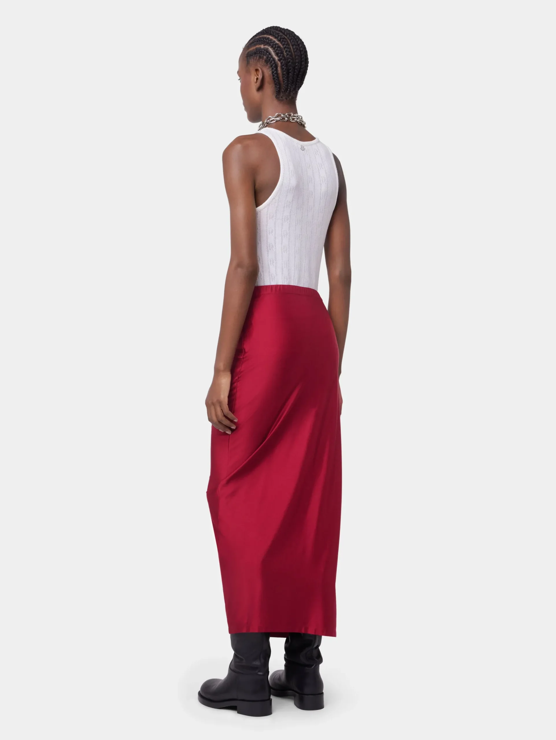 RED LONG DRAPED SKIRT IN JERSEY | Rabanne Cheap