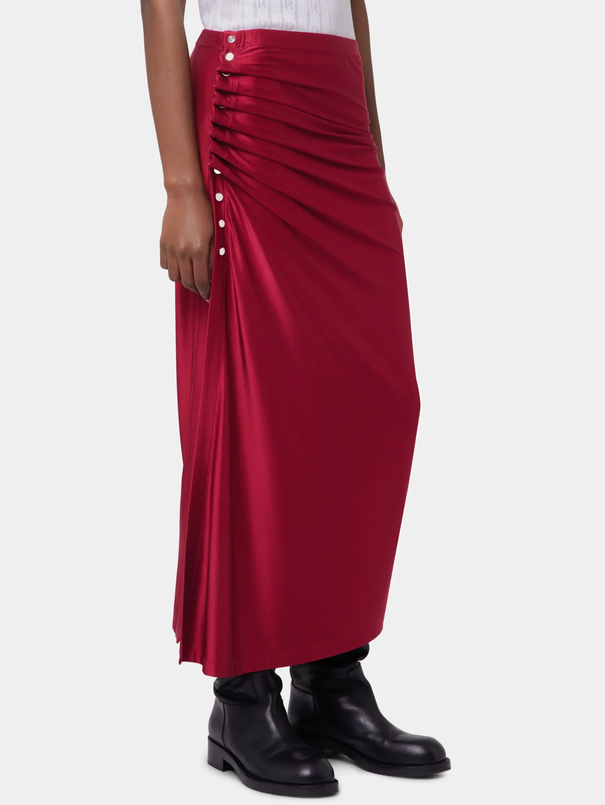 RED LONG DRAPED SKIRT IN JERSEY | Rabanne Cheap