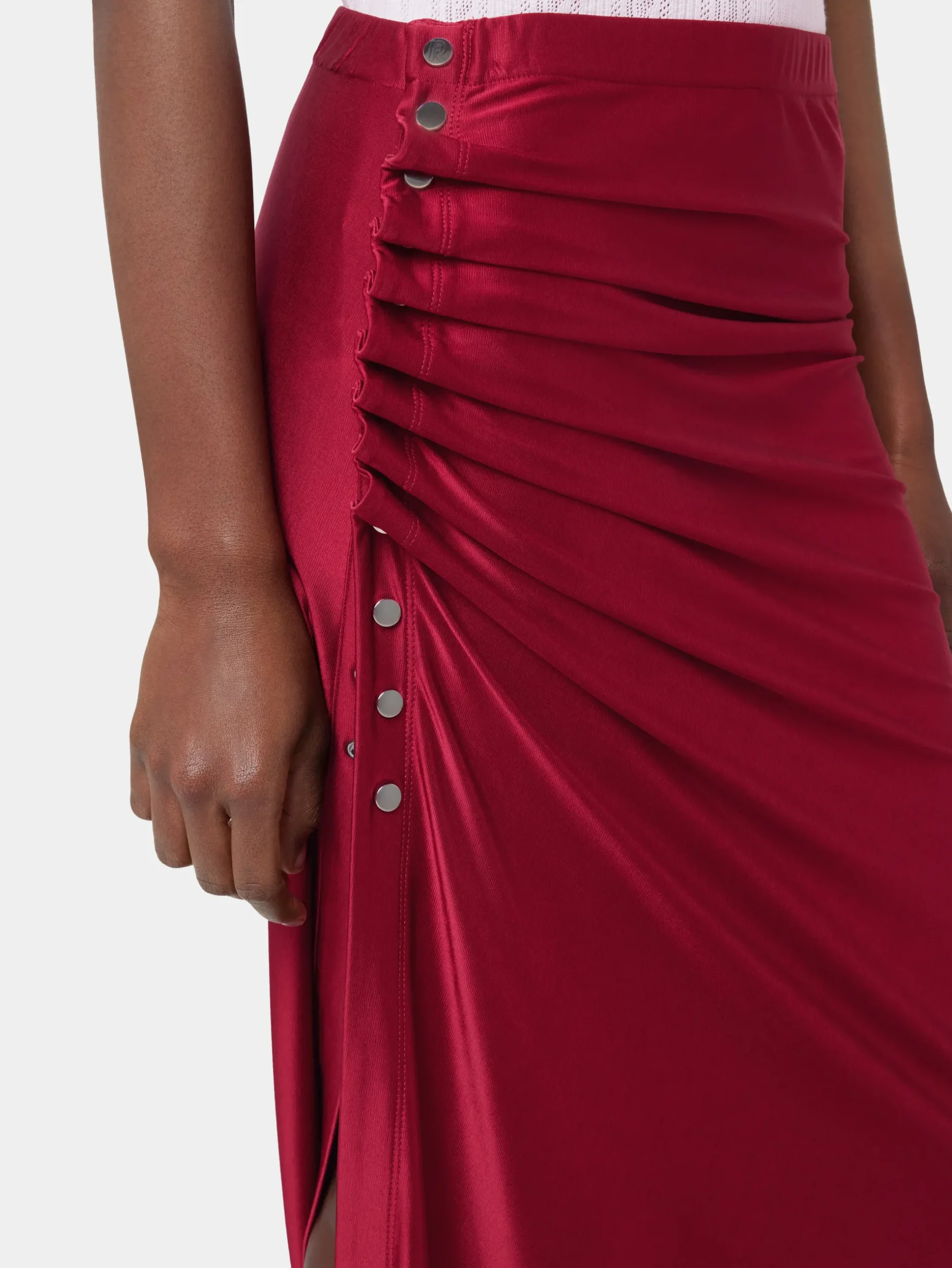 RED LONG DRAPED SKIRT IN JERSEY | Rabanne Cheap